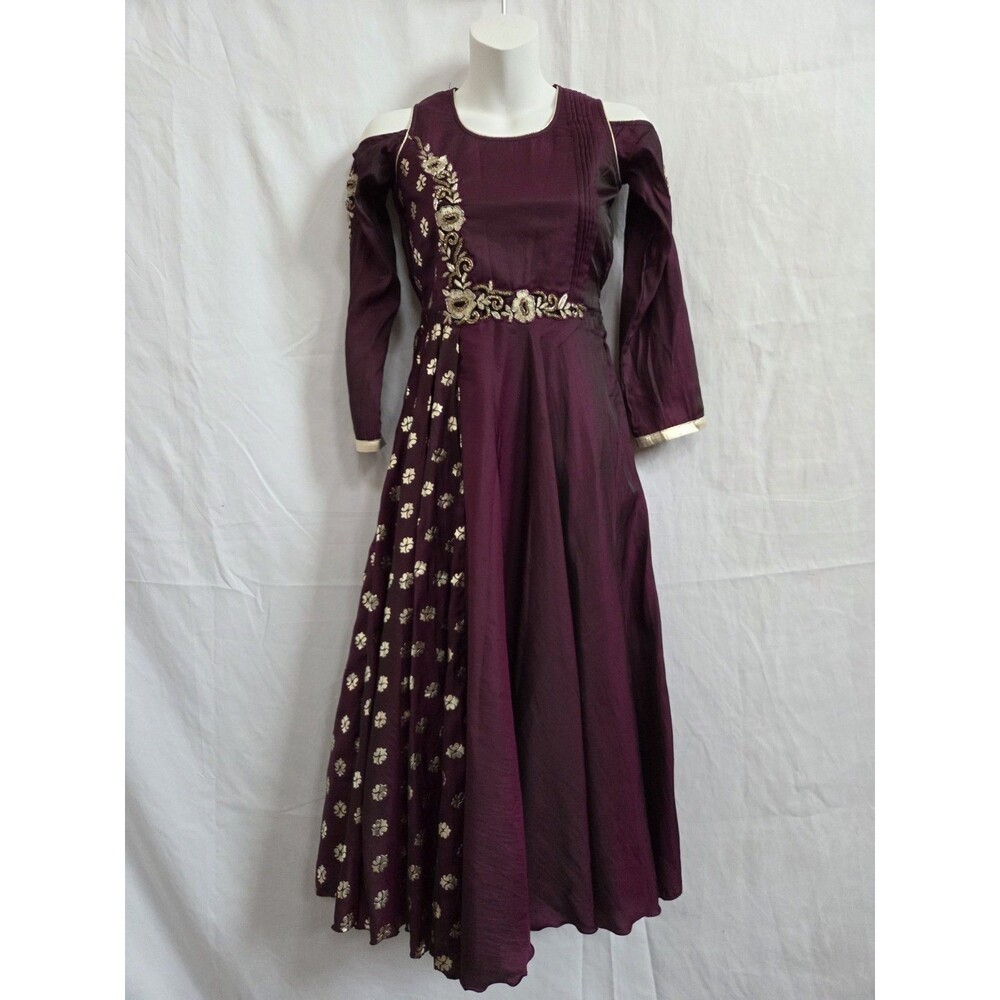 Misha Girls Indian Western Anarkali Gown Dress Plum Purple Gold 30/75